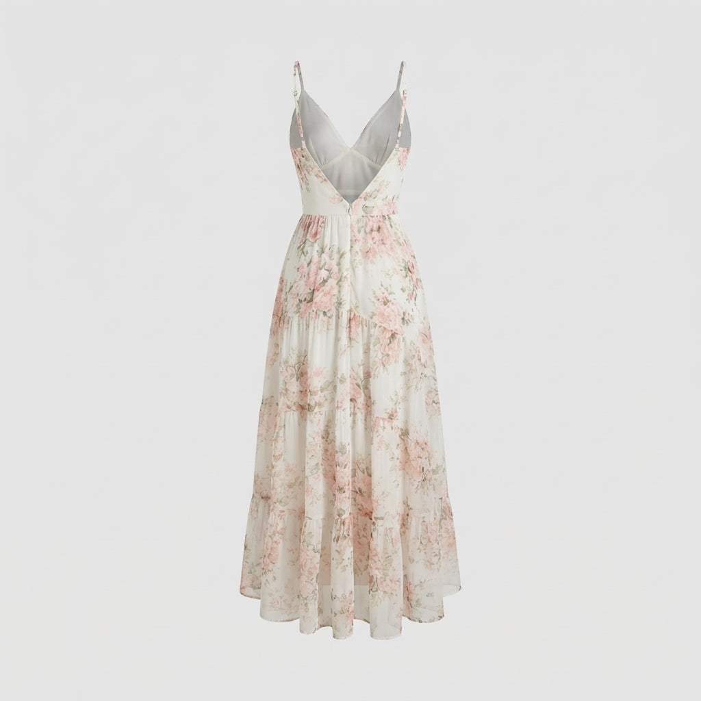 Blumenmaxikleid mit V-Ausschnitt - Romantisches Design - Damen