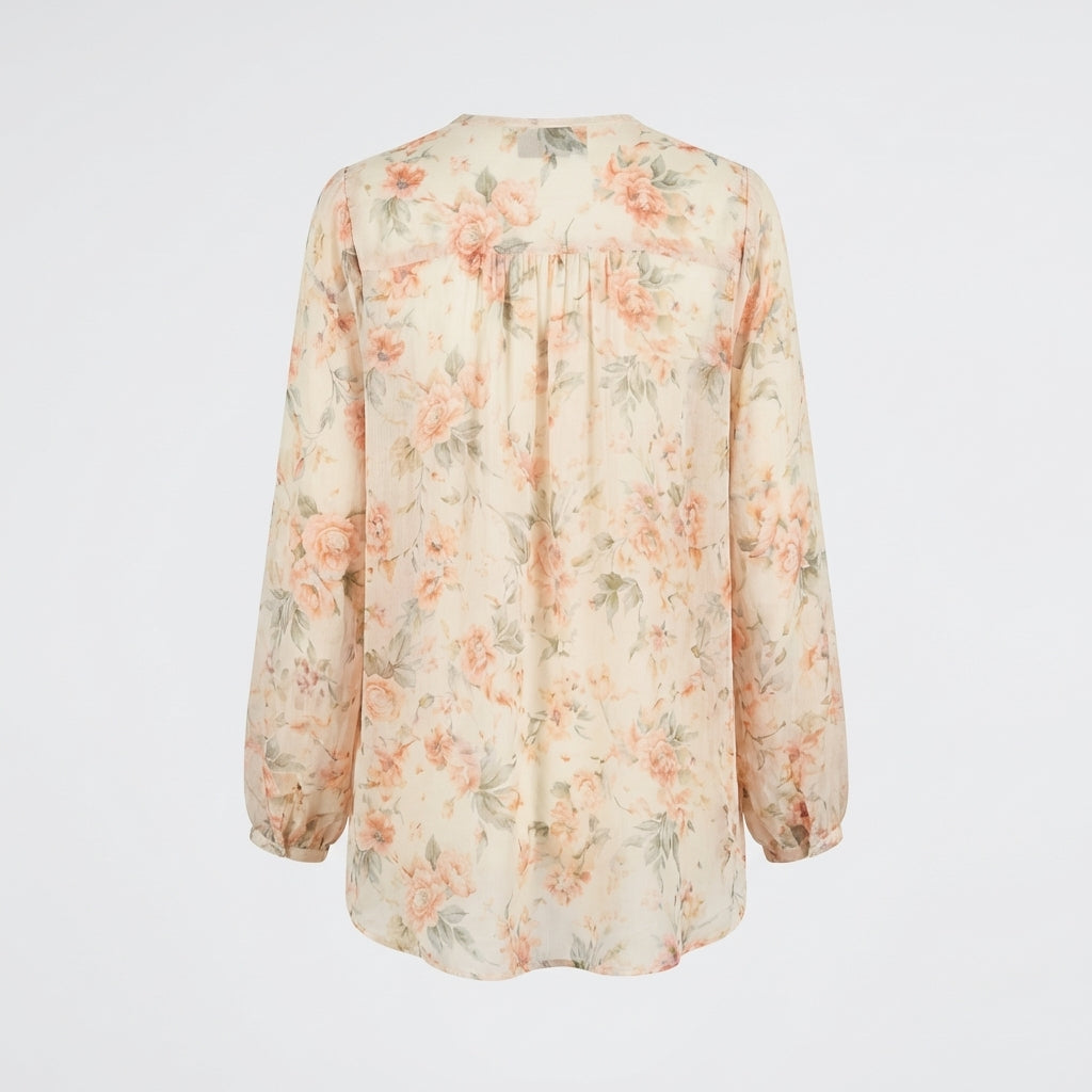 Bluse mit V-Ausschnitt und Blumenmuster - Zartes Design - Damen