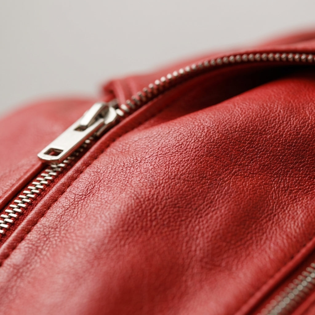 Langes Lederjacke mit Reißverschlüssen - Rote Farbe - Rockiger Stil - Damen