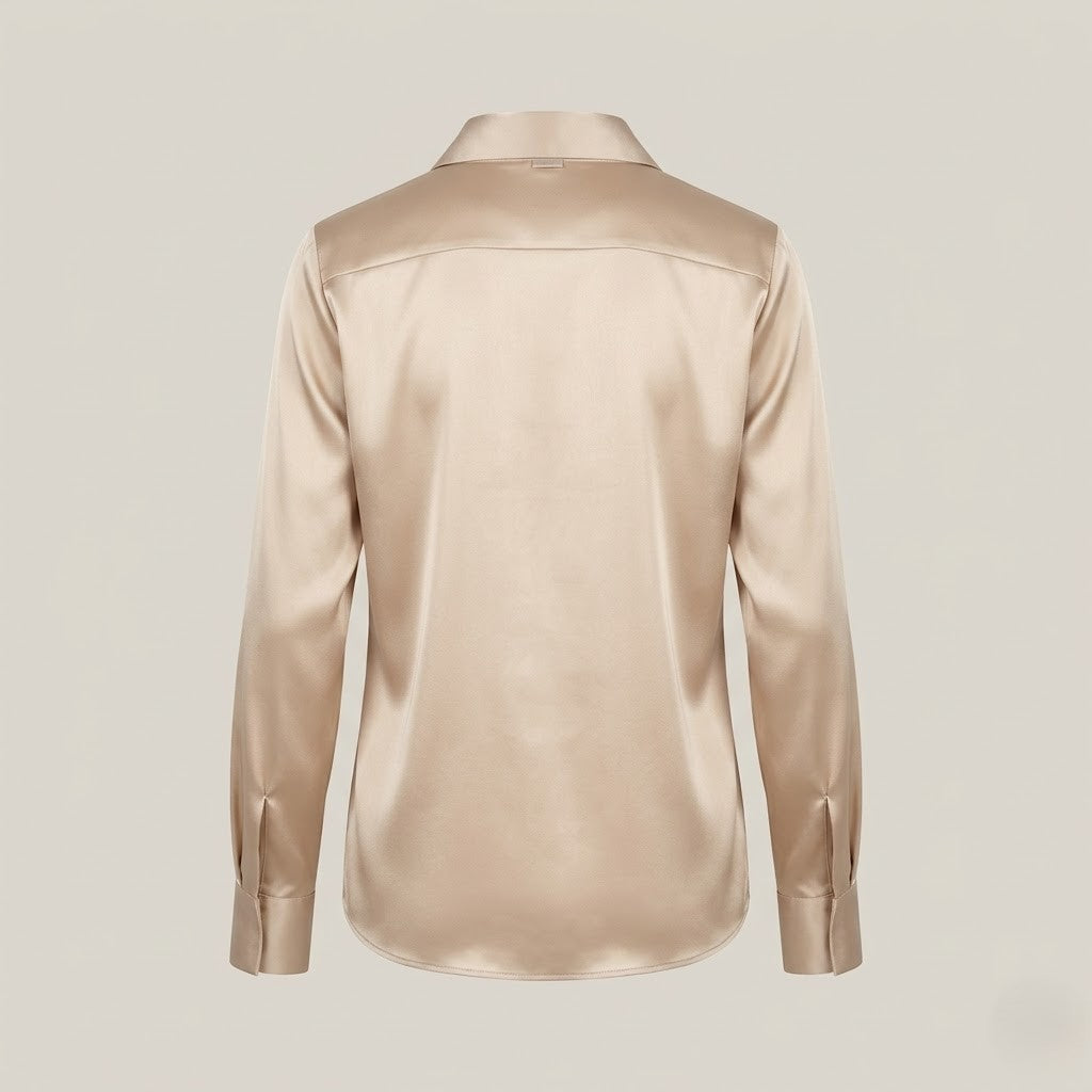 Satinbluse mit V-Ausschnitt - Beigefarben - Elegantes Design - Damen