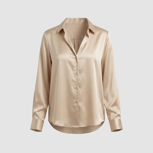 Satinbluse mit V-Ausschnitt - Beigefarben - Elegantes Design - Damen