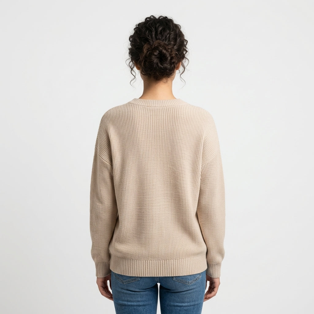 Strickpullover mit Rundhalsausschnitt - Beige - Komfortabler Stil - Damen