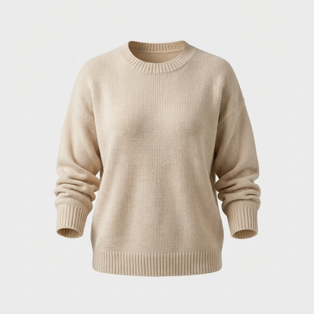 Strickpullover mit Rundhalsausschnitt - Beige - Komfortabler Stil - Damen