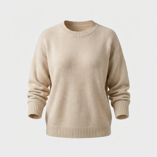 Strickpullover mit Rundhalsausschnitt - Beige - Komfortabler Stil - Damen