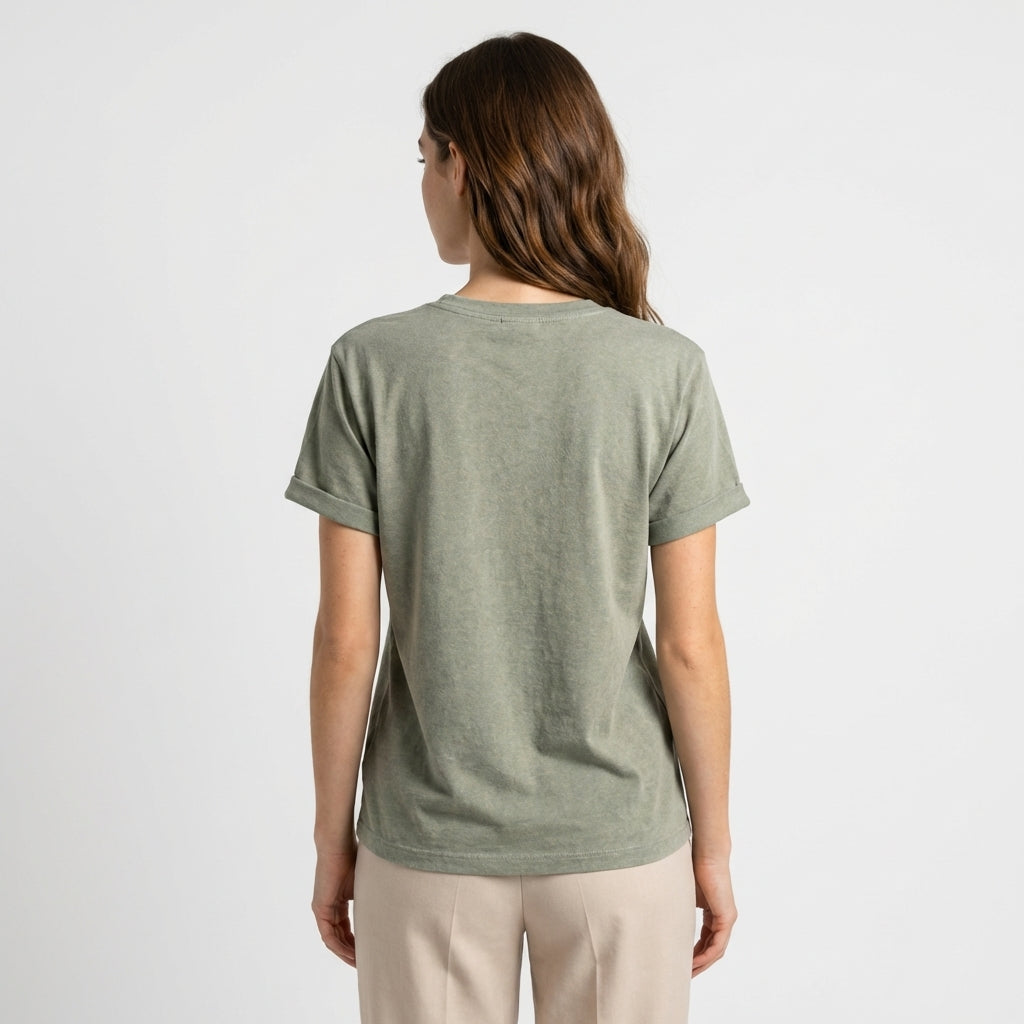T-Shirt mit Rundhalsausschnitt - Grün - Lässiger Stil - Damen